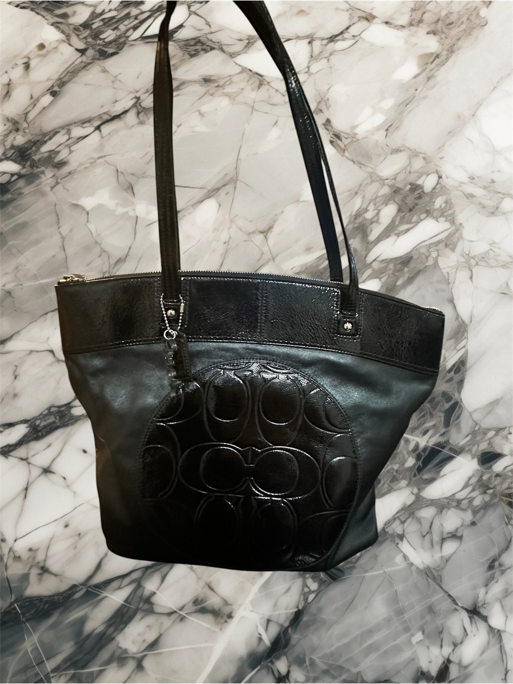 Coach Black Signature Leather Tote Bag – Large Shoulder Bag – 2 Hangtags - Picture 1 of 10